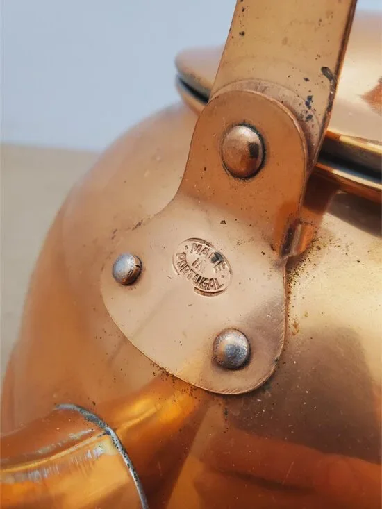 Vintage Copper Kettle with Brass & Wood Handle Antique Copper Kettle/Teapot - Picture 5 of 16